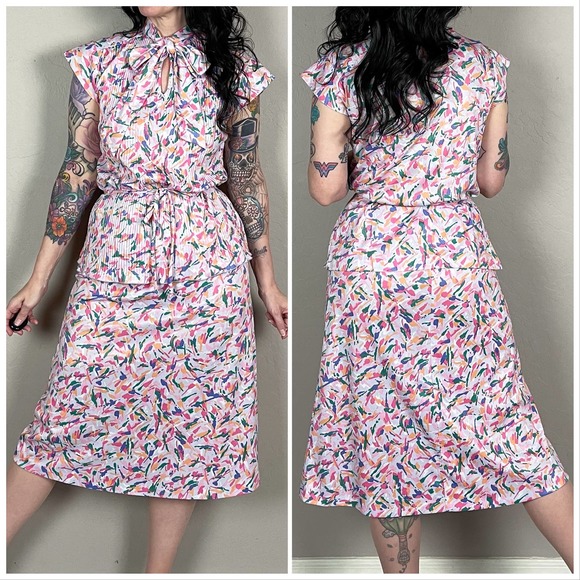 Vintage 1970s Purple Splatter Print 2-Piece Skirt Set - Picture 4 of 7